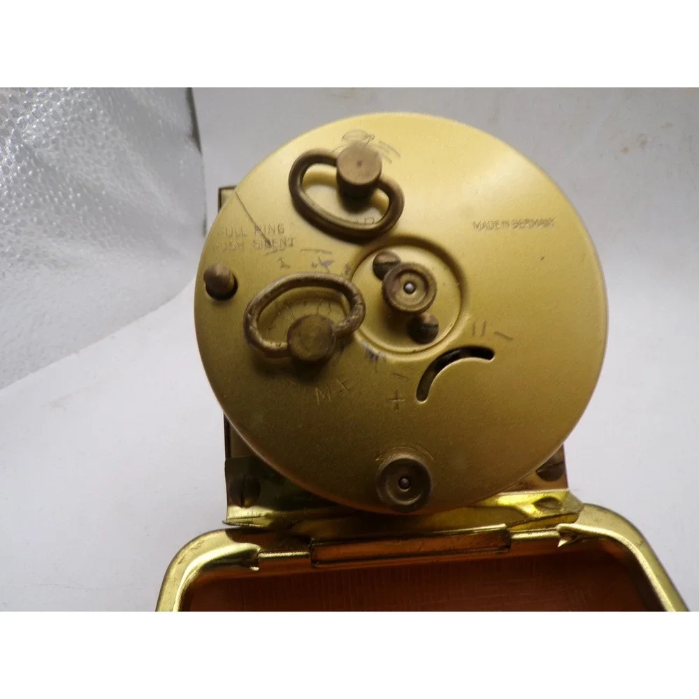 Vintage Florn Travel Alarm Clock West Germany Tan Case Mid Century Modern WORKS